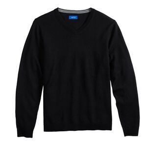 Men's Apt. 9 Sweater Size Large Black Soft Merino V-Neck Crew neck Long Sleeve